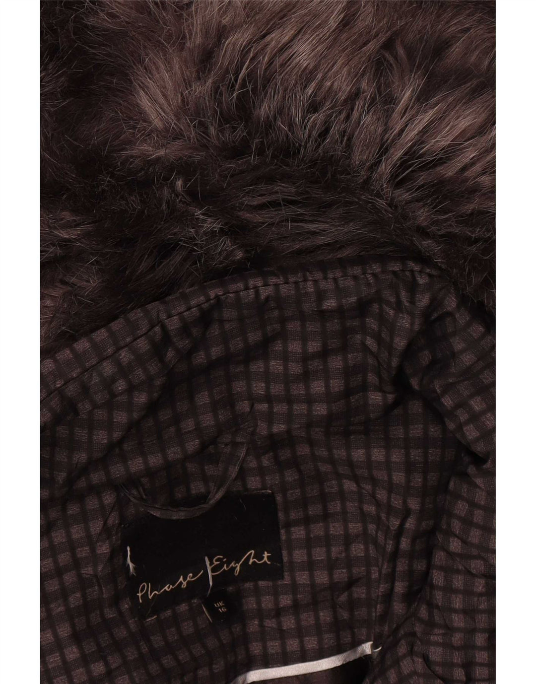Phase Eight Womens Hooded Padded Jacket UK 16 Large Brown Check Polyester