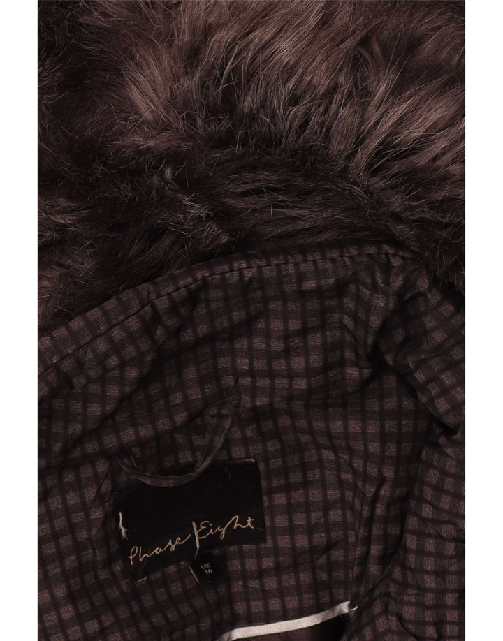 Phase Eight Womens Hooded Padded Jacket UK 16 Large Brown Check Polyester