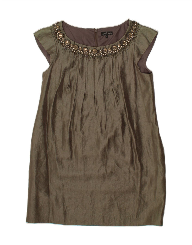NEXT Womens Sheath Dress UK 14 Large Khaki Viscose Vintage Next and Second-Hand Next from Messina Hembry 