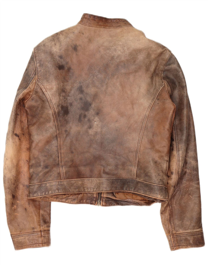 Vintage Womens Leather Racer Jacket IT 48 XL Brown