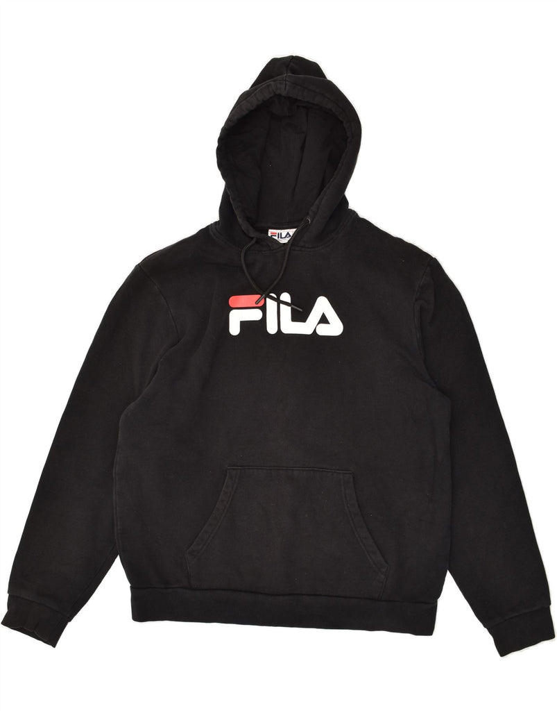 FILA Mens Graphic Hoodie Jumper Large Black Cotton | Vintage Fila | Thrift | Second-Hand Fila | Used Clothing | Messina Hembry 