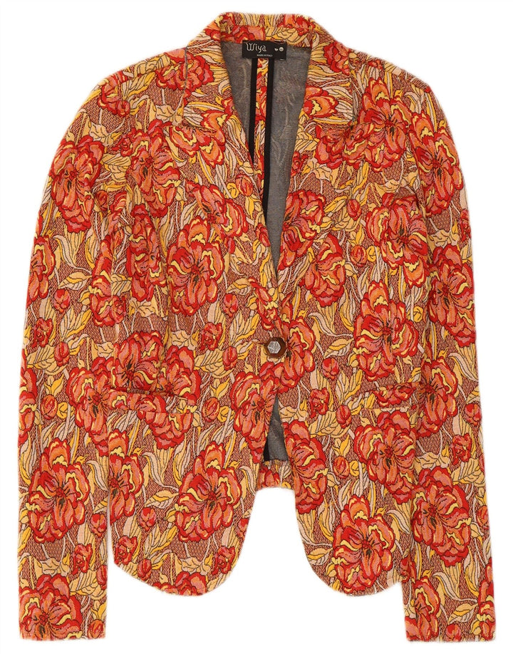 Vintage Womens 1 Button Blazer Jacket UK 10 Small Multicoloured Floral