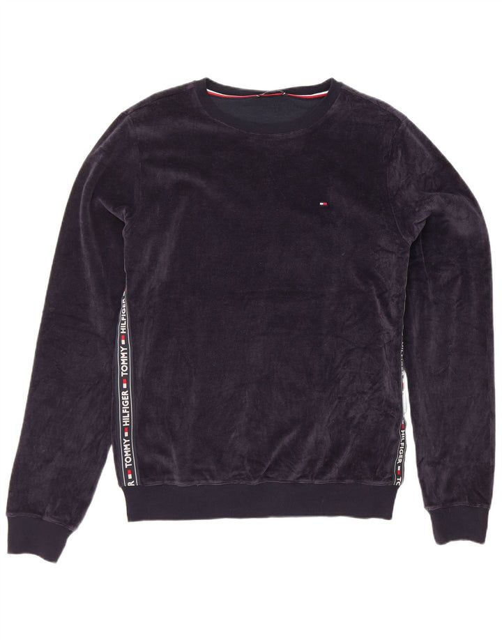 Tommy Hilfiger Mens Graphic Velour Sweatshirt Jumper Medium Navy Blue