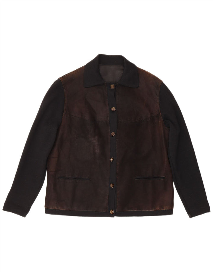Vintage Womens Regular Fit Bomber Jacket IT 48 Medium Brown Colourblock