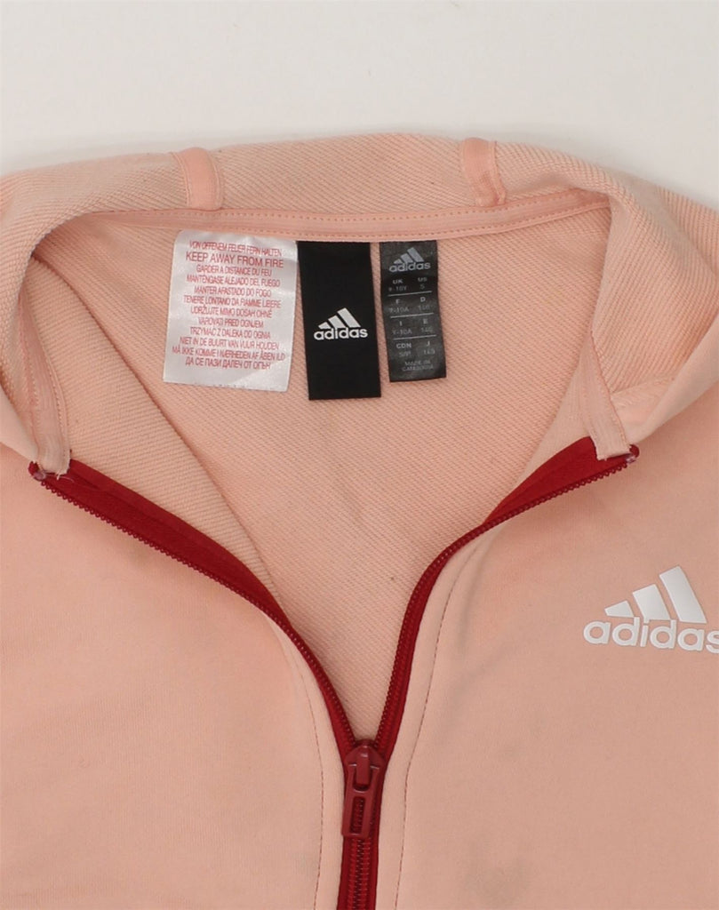 ADIDAS Girls Graphic Zip Hoodie Sweater 9-10 Years Pink Colourblock | Vintage Adidas | Thrift | Second-Hand Adidas | Used Clothing | Messina Hembry 