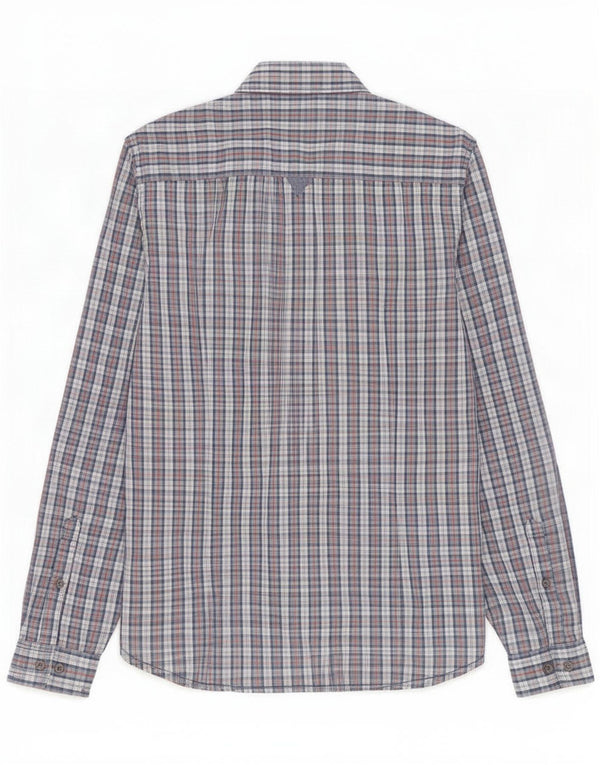 Guess Mens Slim Fit Shirt Medium Blue Check Cotton