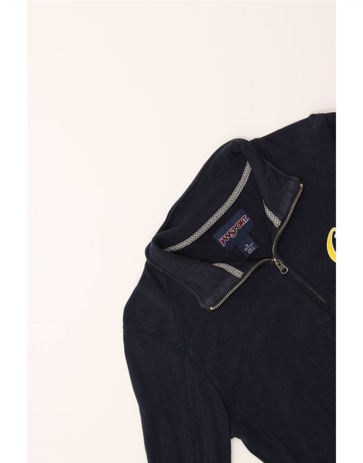 VINTAGE Womens Graphic Zip Neck Sweatshirt Jumper UK 14 Medium Navy Blue Vintage Vintage and Second-Hand Vintage from Messina Hembry 