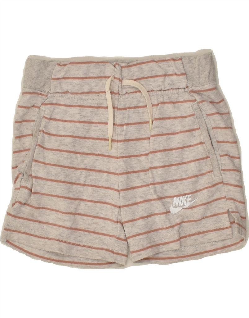 NIKE Girls Sport Shorts 7-8 Years Grey Striped Viscose | Vintage Nike | Thrift | Second-Hand Nike | Used Clothing | Messina Hembry 