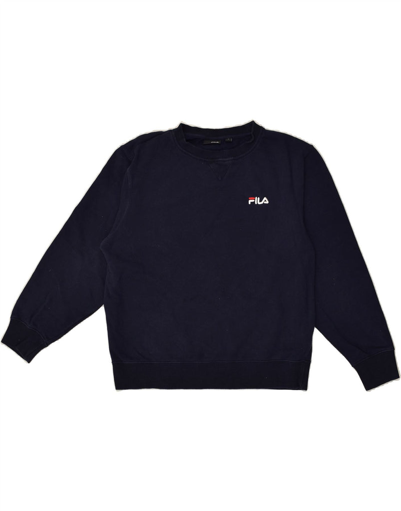 FILA Womens Loose Fit Sweatshirt Jumper UK 16 Large Navy Blue Cotton | Vintage Fila | Thrift | Second-Hand Fila | Used Clothing | Messina Hembry 