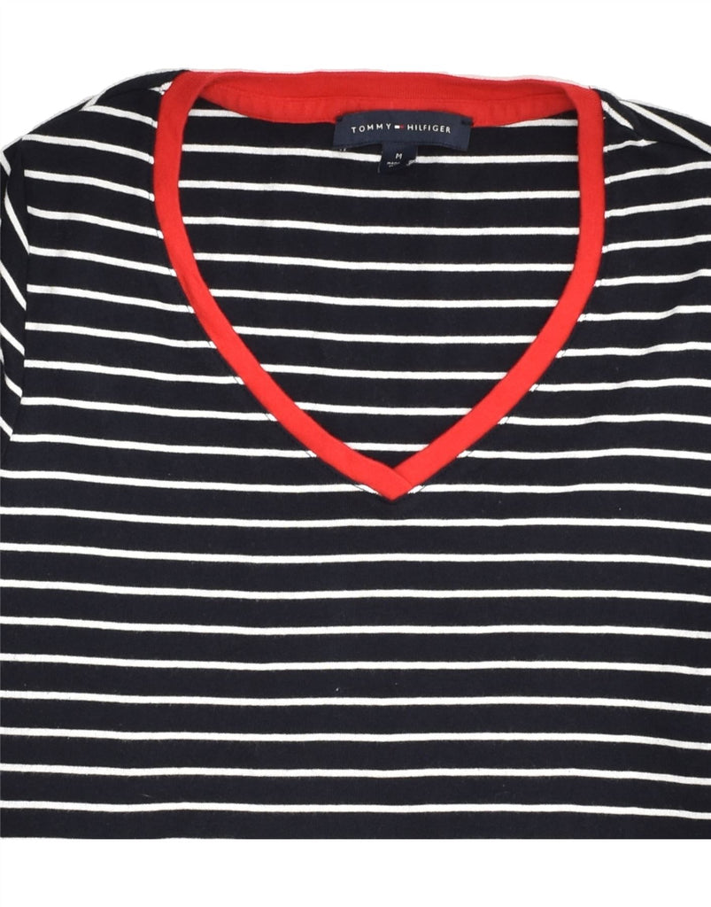 TOMMY HILFIGER Womens T-Shirt Top UK 12 Medium Navy Blue Striped Cotton | Vintage Tommy Hilfiger | Thrift | Second-Hand Tommy Hilfiger | Used Clothing | Messina Hembry 