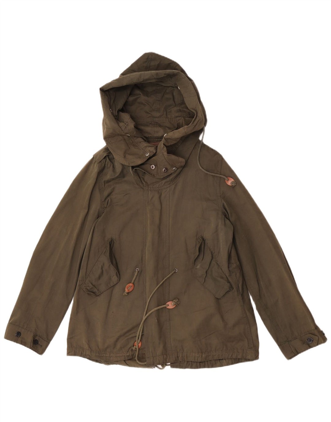 Zara Womens Hooded Parka Jacket UK 36 Small Green Nylon