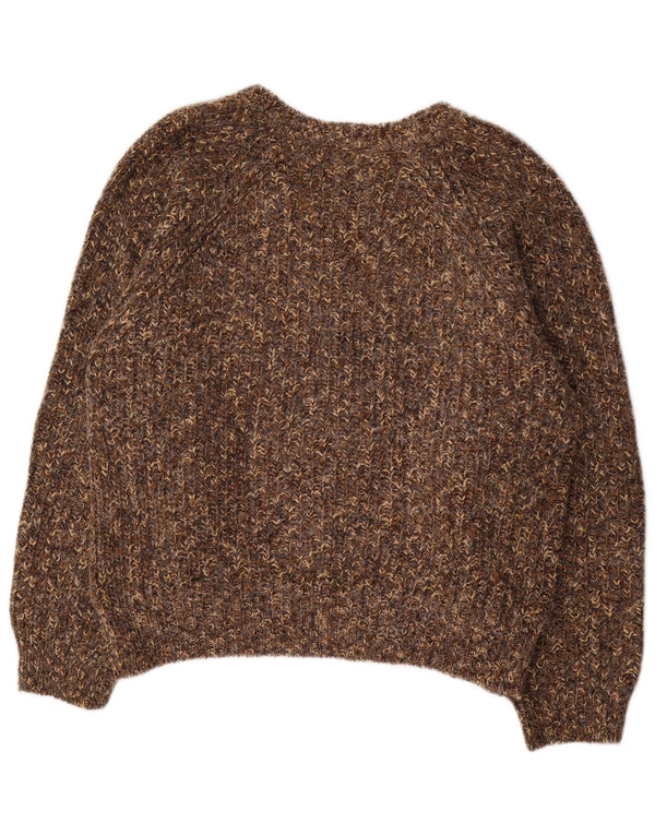 VINTAGE Womens Oversized V-Neck Jumper Sweater UK 18 XL Brown Flecked
