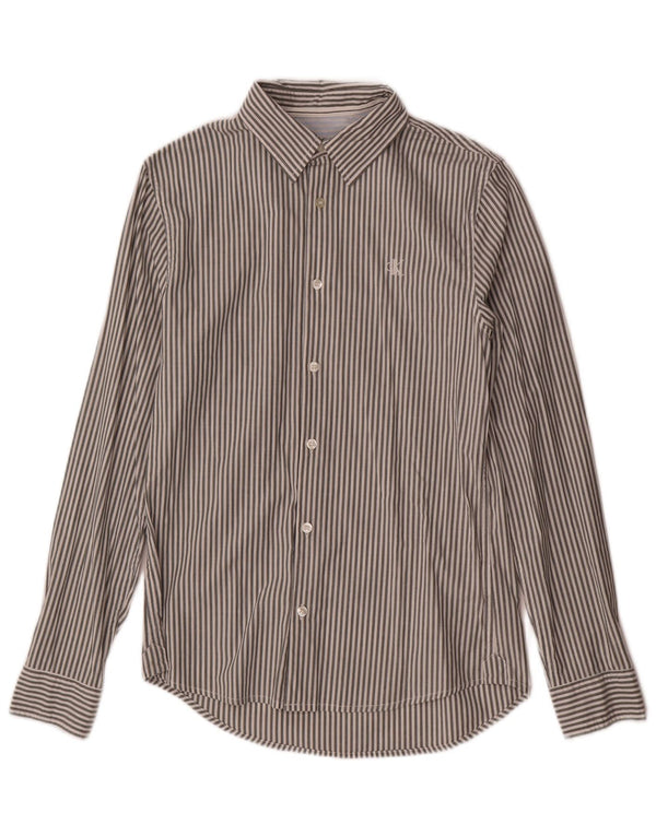 Calvin Klein Jeans Mens Slim Fit Shirt Small Grey Striped Cotton
