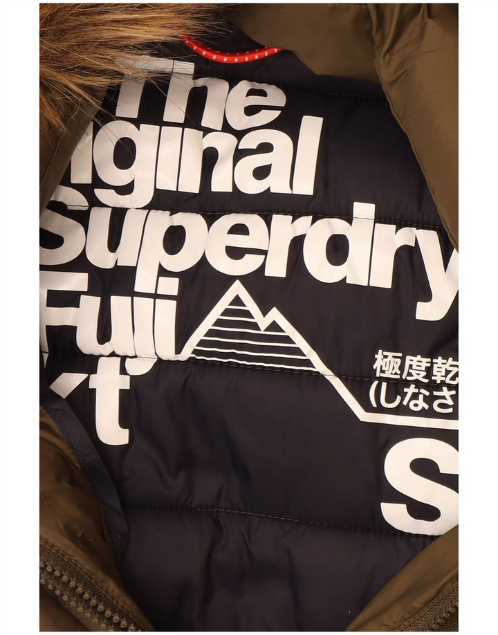 SUPERDRY Womens Hooded Padded Jacket UK 10 Small Khaki Nylon