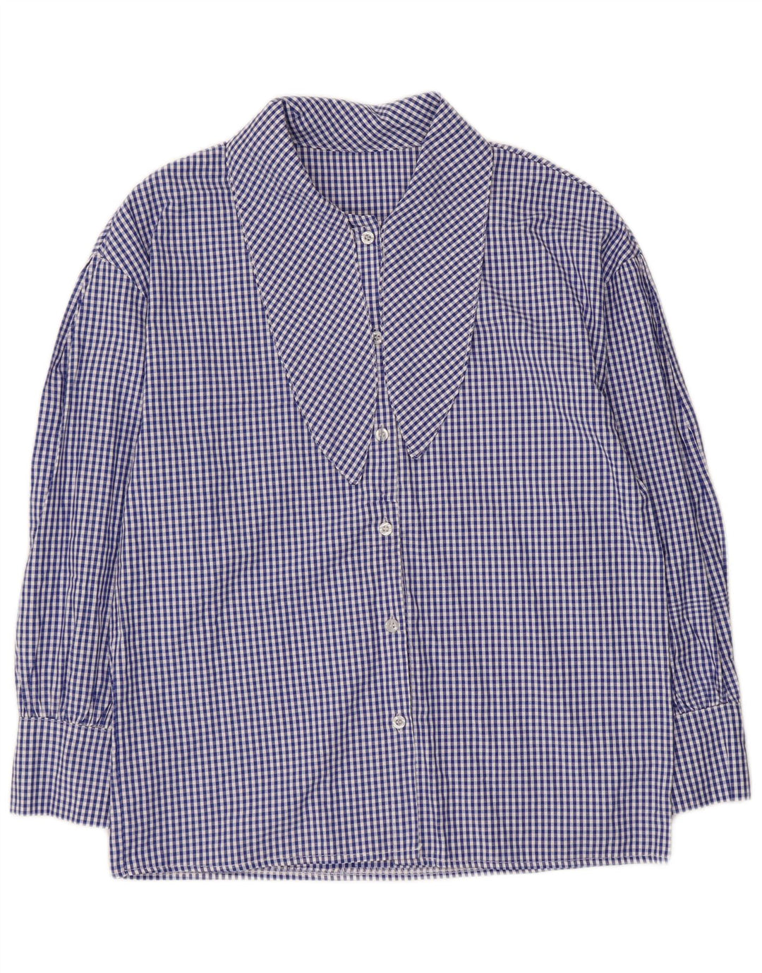 Vintage Womens 3/4 Sleeve Front Tie Shirt Blouse UK 14 Medium Blue Gingham