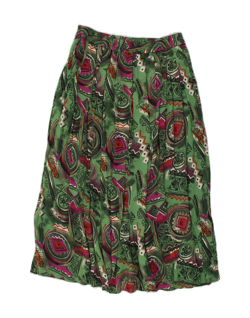 VINTAGE Womens Abstract Pattern Pleated Skirt W30 Medium  Green Patchwork | Vintage Vintage | Thrift | Second-Hand Vintage | Used Clothing | Messina Hembry 