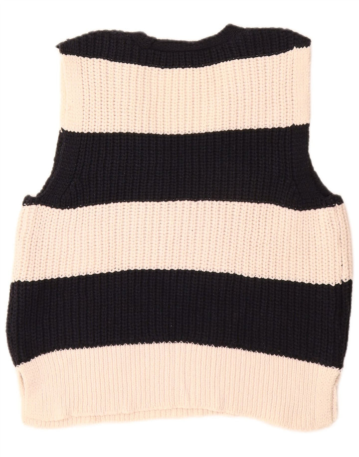 Zara Womens Vest Tank Top UK 14 Medium Off White Striped Polyester