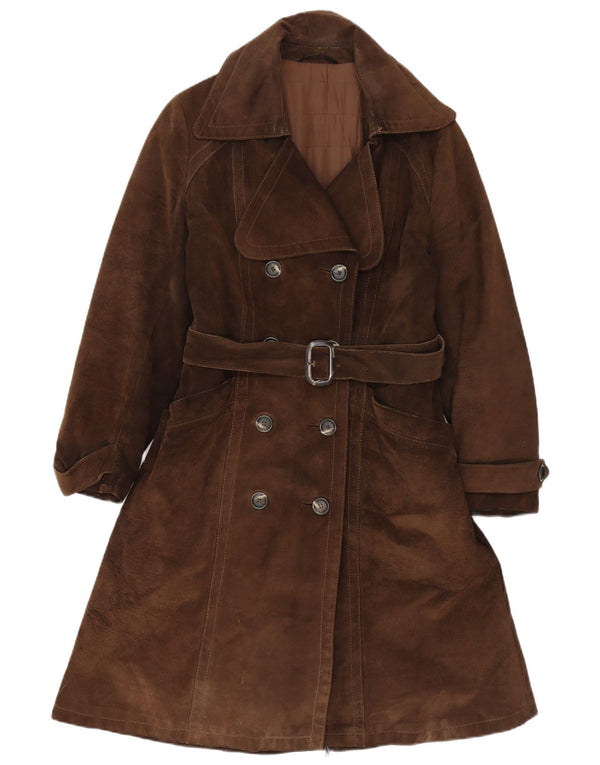 Vintage Womens Suede Double Breasted Coat IT 40 Small Brown