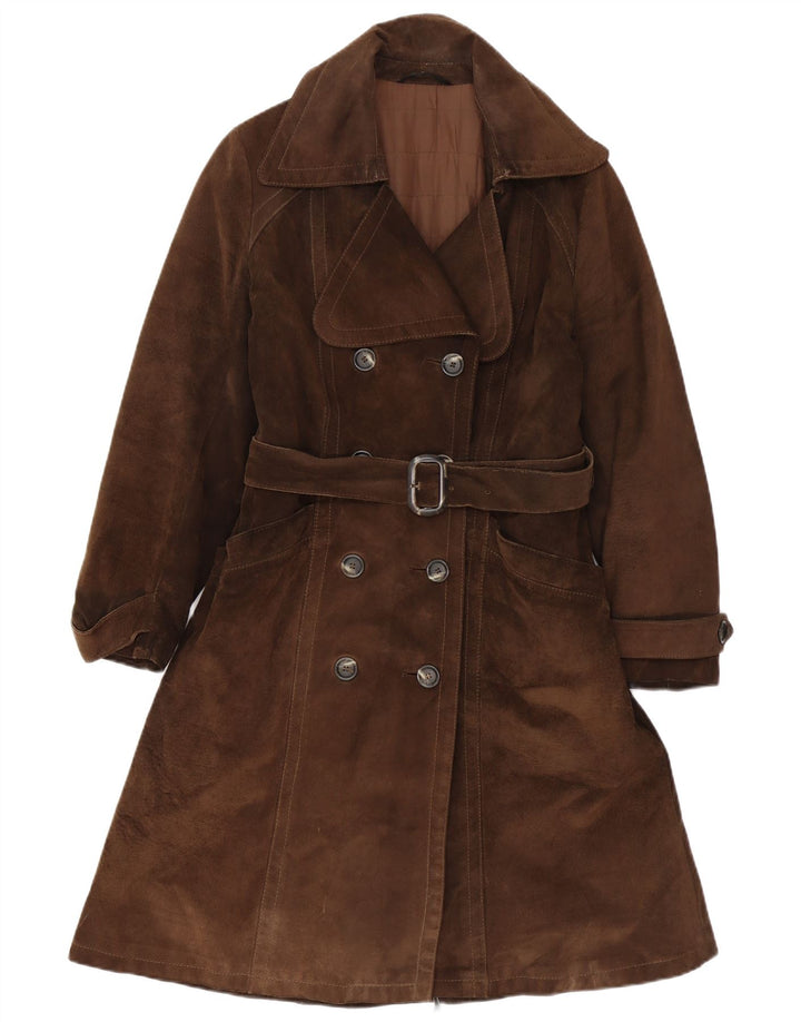 Vintage Womens Suede Double Breasted Coat IT 40 Small Brown