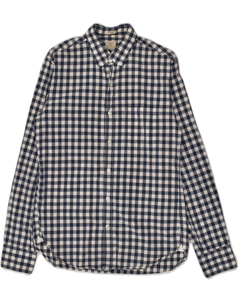 J. CREW Mens Slim Fit Shirt Size 14 14 1/2 Small Navy Blue Gingham Cotton | Vintage J. Crew | Thrift | Second-Hand J. Crew | Used Clothing | Messina Hembry 