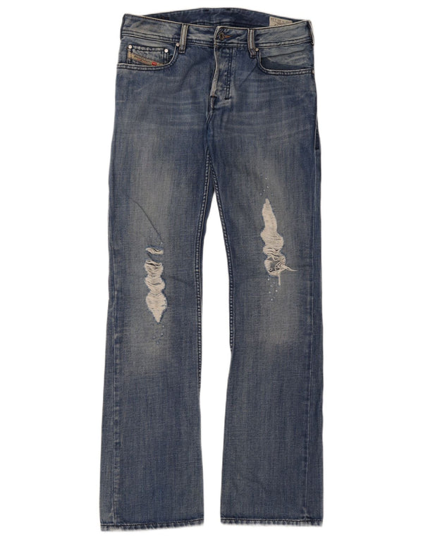 Diesel Mens Zatiny Distressed Bootcut Jeans W30 L34 Blue Cotton