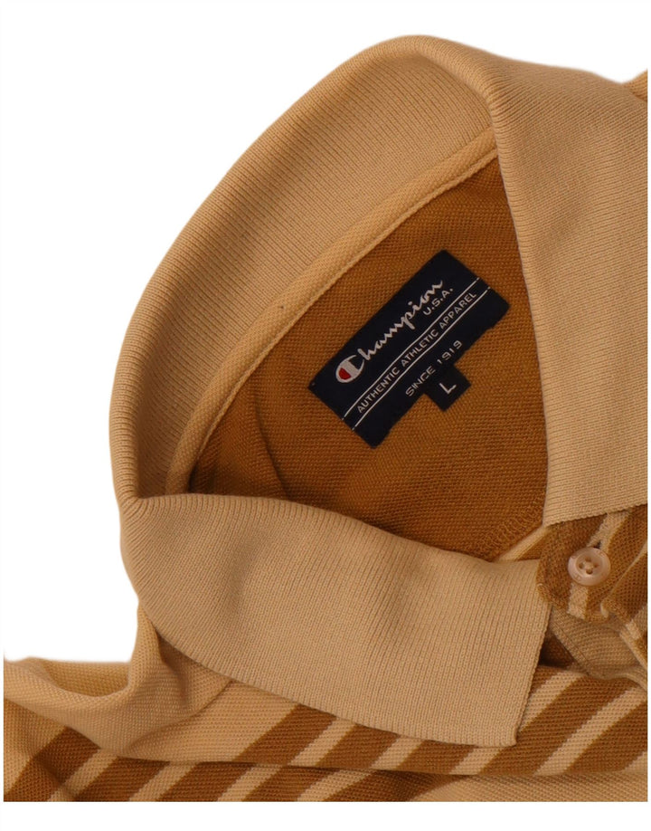 Champion Mens Polo Shirt Large Beige Striped