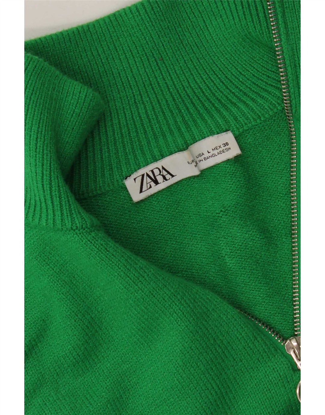 Zara Womens Zip Neck Jumper Sweater UK 16 Large Green