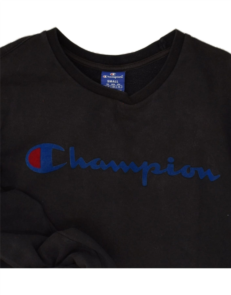 CHAMPION Mens Graphic Sweatshirt Jumper Small Black Cotton | Vintage Champion | Thrift | Second-Hand Champion | Used Clothing | Messina Hembry 