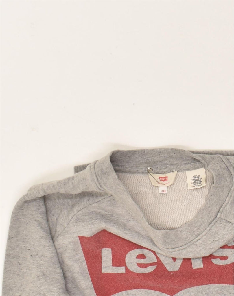 LEVI'S Womens Oversized Graphic Sweatshirt Jumper UK 2 2XS Grey Cotton | Vintage Levi's | Thrift | Second-Hand Levi's | Used Clothing | Messina Hembry 