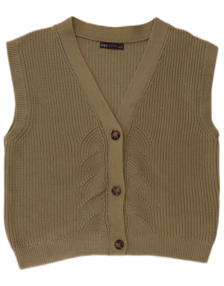 Marks & Spencer Womens Crop Sleeveless Cardigan Sweater UK 14 Medium Khaki
