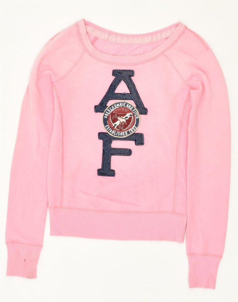 ABERCROMBIE & FITCH Womens Graphic Sweatshirt Jumper UK 10 Small Pink | Vintage Abercrombie & Fitch | Thrift | Second-Hand Abercrombie & Fitch | Used Clothing | Messina Hembry 