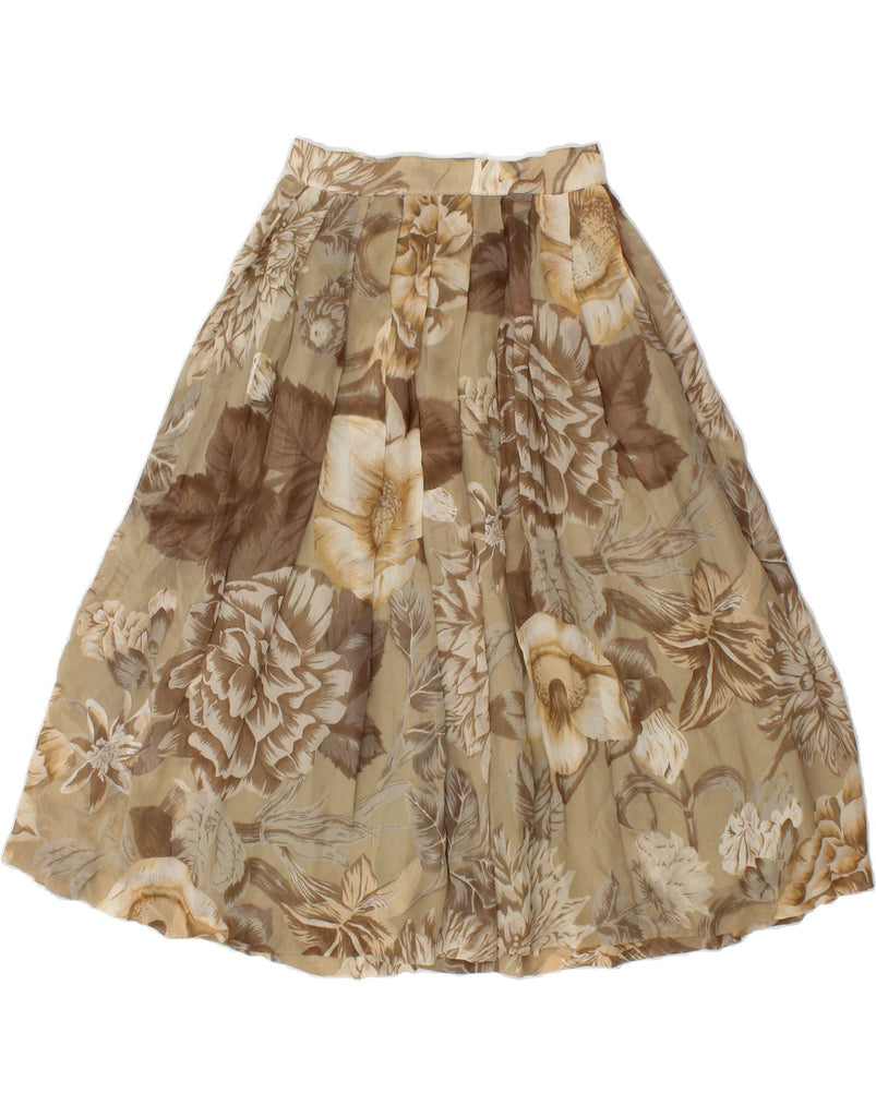 MARELLA Womens Pleated Skirt UK 10 Small W26 Brown Floral Viscose | Vintage Marella | Thrift | Second-Hand Marella | Used Clothing | Messina Hembry 