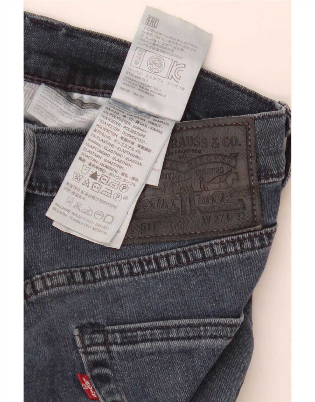 Levi's Mens 511 Slim Jeans W27 L32 Navy Blue Cotton