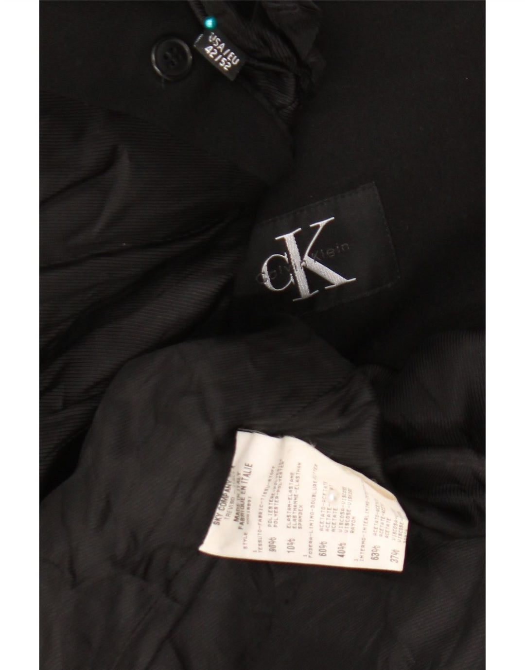 Calvin Klein Mens 3 Button Blazer Jacket IT 52 XL Black Polyester