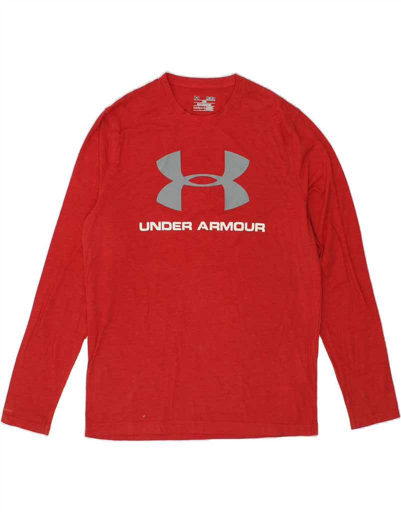 UNDER ARMOUR Mens Heat Gear Graphic Top Long Sleeve Medium Red Cotton | Vintage Under Armour | Thrift | Second-Hand Under Armour | Used Clothing | Messina Hembry 