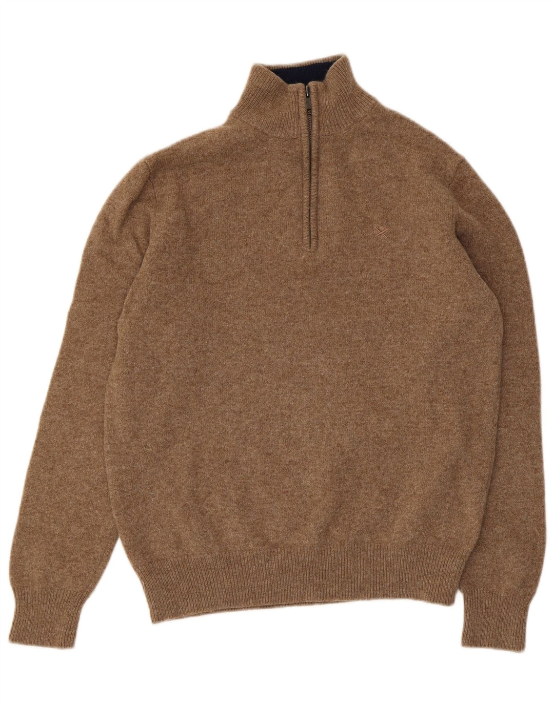 Hackett Womens Zip Neck Jumper Sweater UK 14 Medium Brown Lambswool