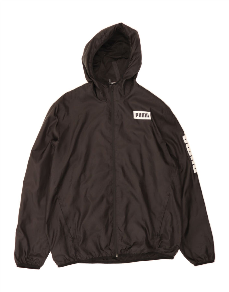 PUMA Mens Graphic Hooded Rain Jacket UK 42 XL Black Polyester Vintage Puma and Second-Hand Puma from Messina Hembry 