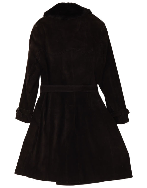 Vintage Womens Suede Double Breasted Coat IT 54 3XL Black