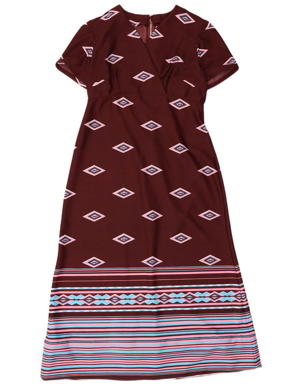 Vintage Womens Maxi Dress UK 10 Small Burgundy Geometric