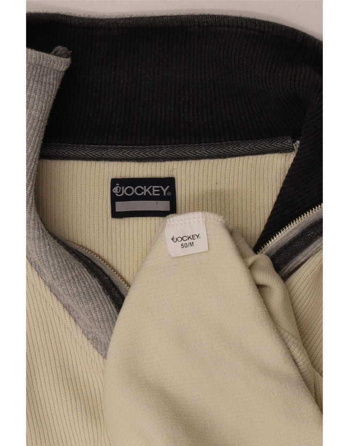 Jockey Mens Zip Neck Jumper Sweater IT 50 Medium Off White Colourblock