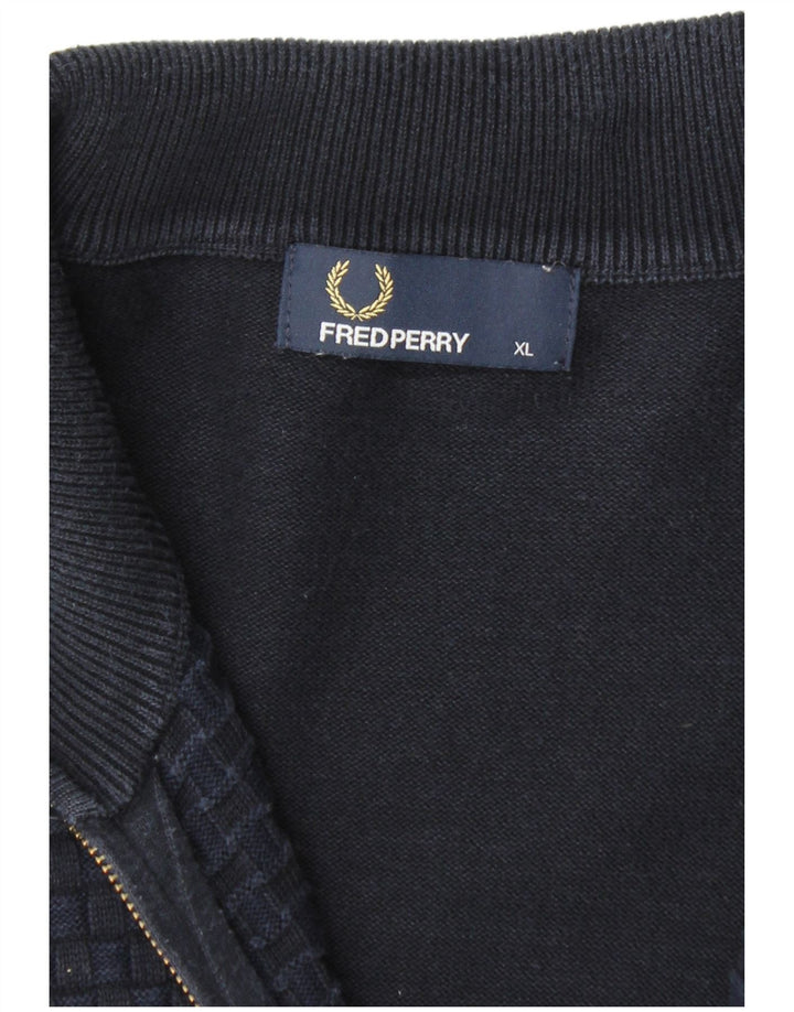 Fred Perry Mens Cardigan Sweater XL Navy Blue