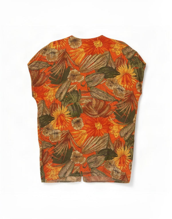 Caterina Womens Sleeveless Shirt Blouse UK 18 XL Orange Floral