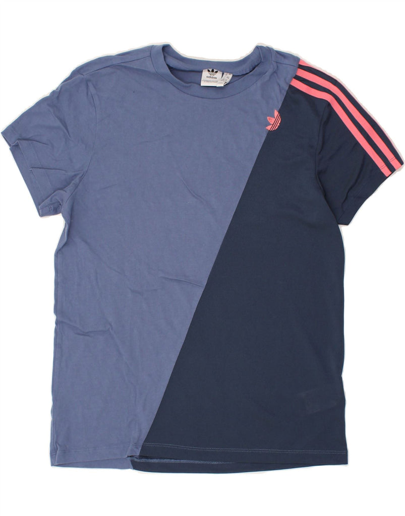 ADIDAS Womens T-Shirt Top UK 8 Small Navy Blue Colourblock Cotton | Vintage Adidas | Thrift | Second-Hand Adidas | Used Clothing | Messina Hembry 
