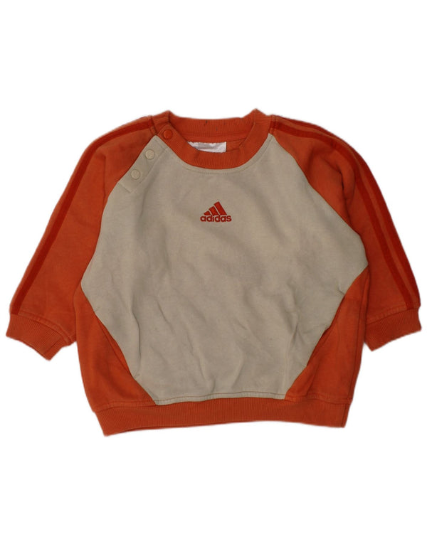 ADIDAS Baby Girls Sweatshirt Jumper 12-18 Months Orange Colourblock Cotton