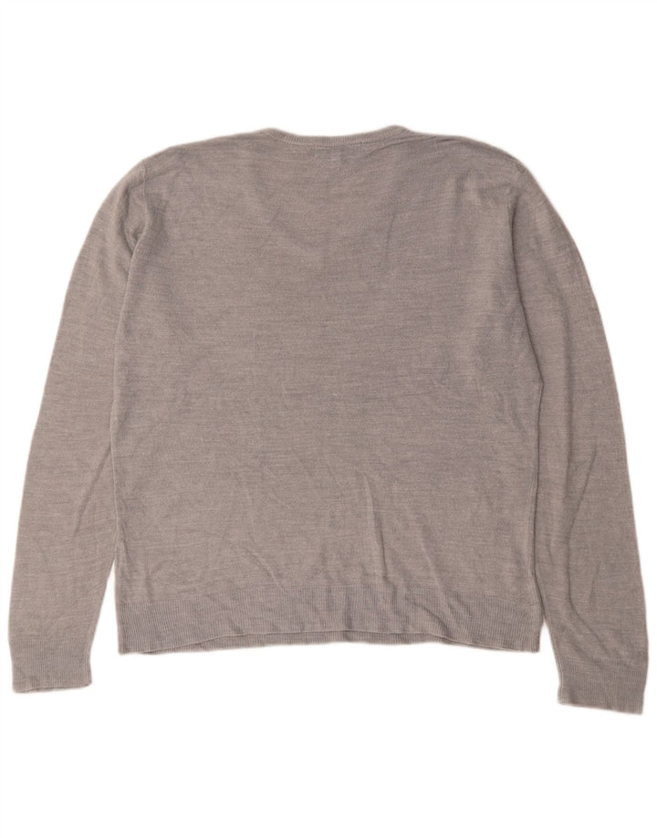 Marks & Spencer Mens V-Neck Jumper Sweater Large Grey Acrylic