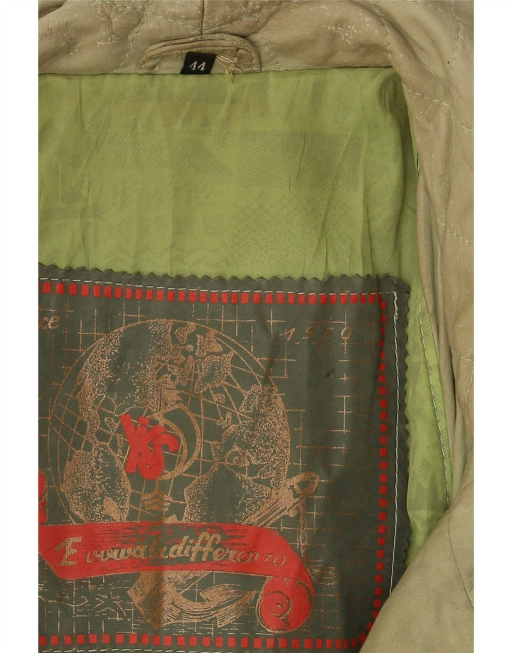 Vintage Womens Oversized Leather Coat EU 44 XL Green Leather