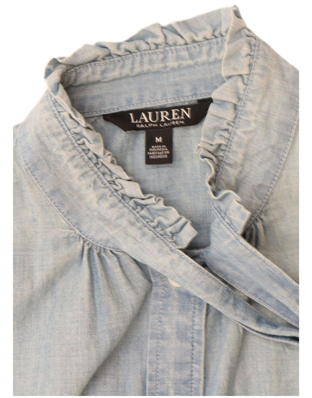 Ralph Lauren Womens Front Tie Shirt UK 14 Medium Blue Cotton