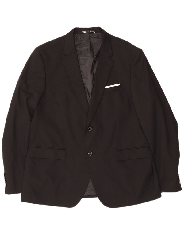Zara Mens 2 Button Blazer Jacket EU 56 XL Black Polyester