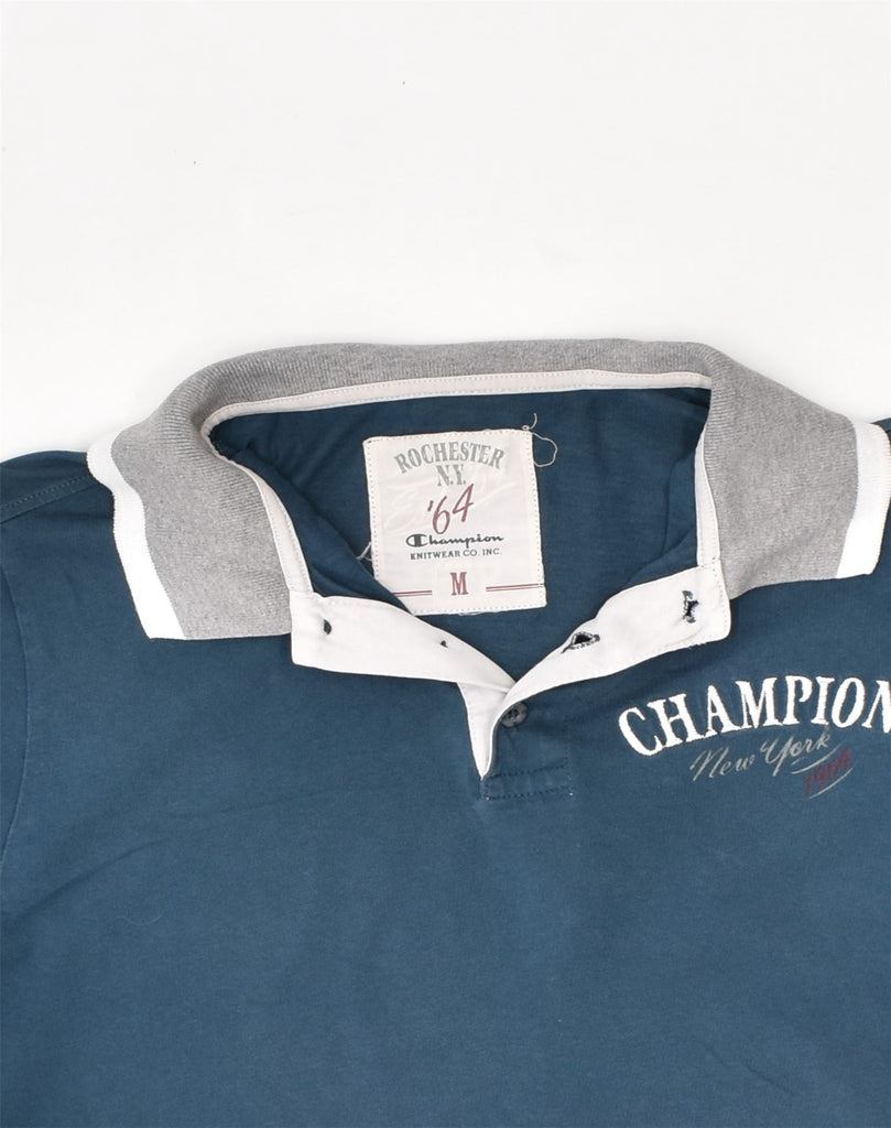 CHAMPION Mens Polo Shirt Medium Blue Cotton | Vintage Champion | Thrift | Second-Hand Champion | Used Clothing | Messina Hembry 