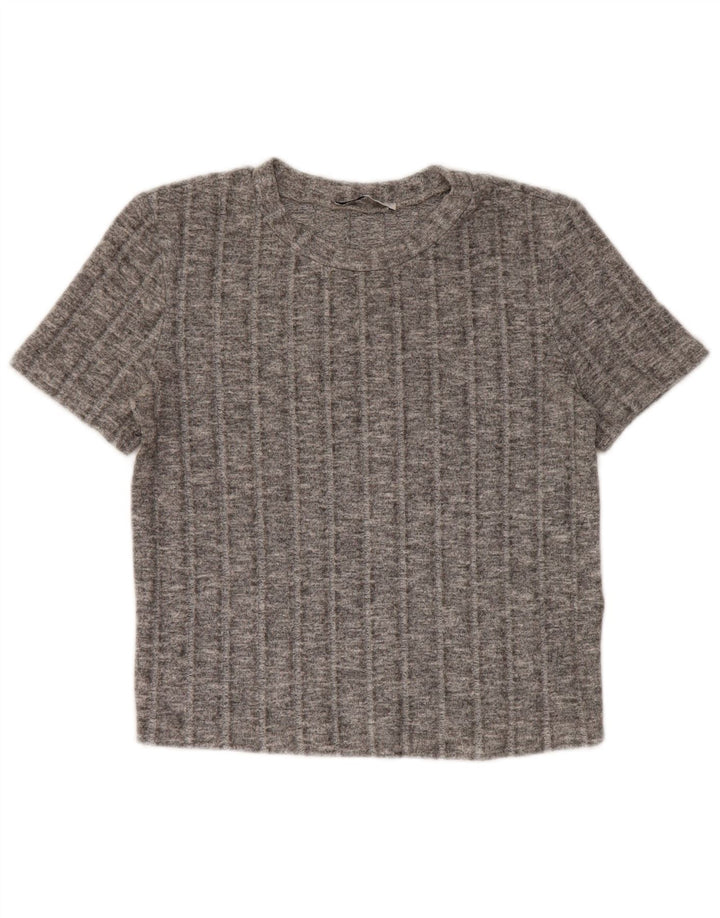 Zara Womens Crop T-Shirt Top UK 10 Small Grey Flecked Polyester